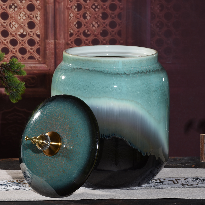 Jingdezhen ceramic barrel water storage tank moistureproof kitchen oil cylinder ricer box 30 jins retro 50 kg sealed with cover cylinder