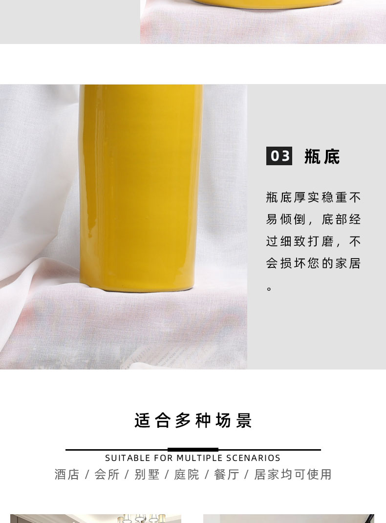 Pure color office Nordic light key-2 luxury furnishing articles yellow ceramics contracted vase set of sunflowers desktop decoration
