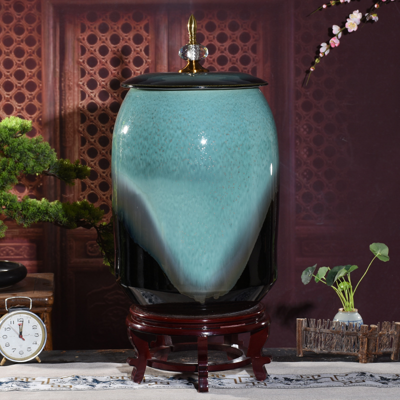 Jingdezhen ceramic barrel water storage tank moistureproof kitchen oil cylinder ricer box 30 jins retro 50 kg sealed with cover cylinder