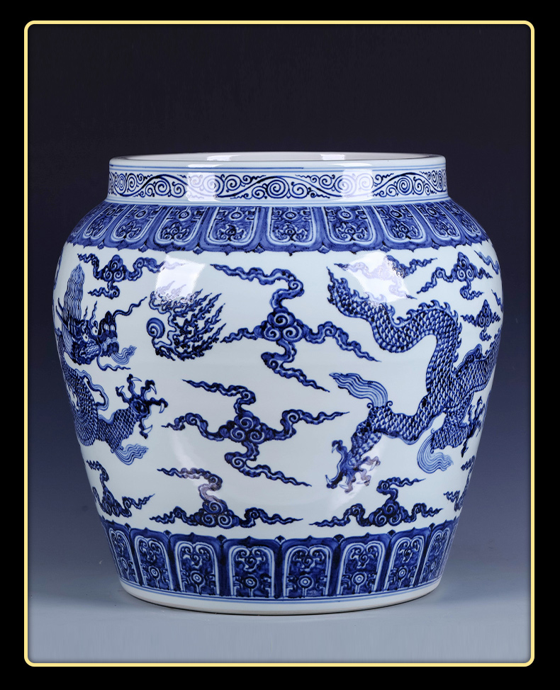 Jingdezhen blue and white youligong imitation Ming xuande years hand - made of red dragon grain VAT hotel courtyard sitting room place ornament