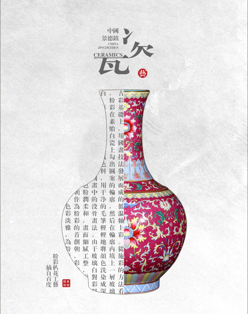 Jingdezhen ceramics imitation the qing qianlong red scramble for lotus flowers wrapped branches bottle decoration rich ancient frame furnishing articles