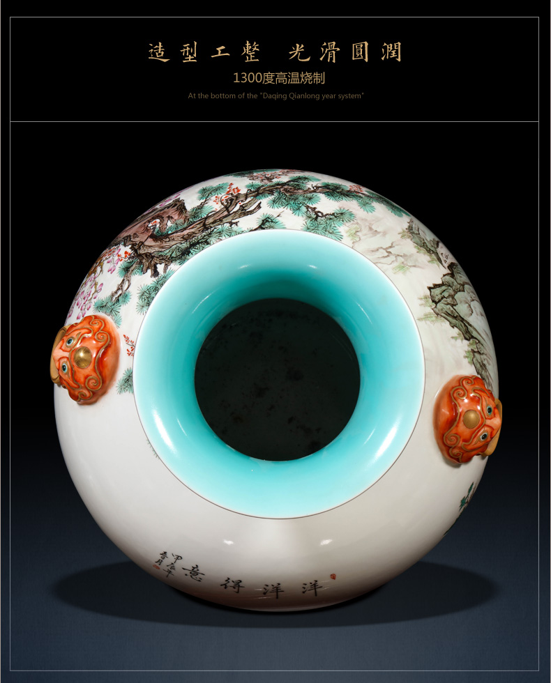 Jingdezhen ceramics furnishing articles archaize pastel gloat lion shell vase Chinese style living room craft ornaments
