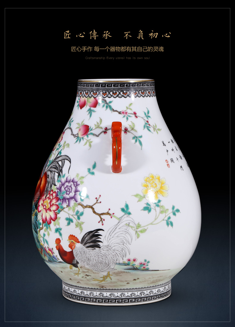 Jingdezhen ceramics imitation the qing qianlong pastel prosperous double listen barrels of Chinese style household adornment furnishing articles