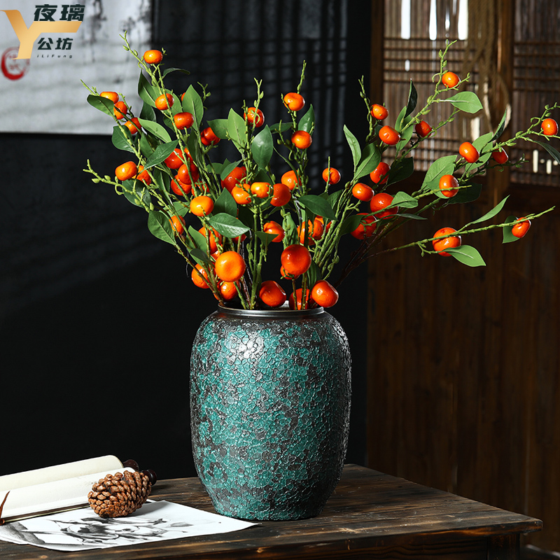 Jingdezhen coarse pottery vase landing black pottery living room large flower arranging flower implement simple window decoration