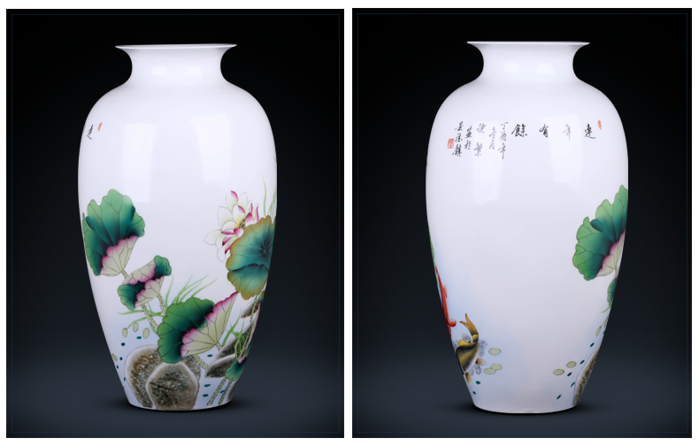 Large famous jingdezhen ceramic vase hand - made Chinese style household living room TV ark, furnishing articles handicraft ornament