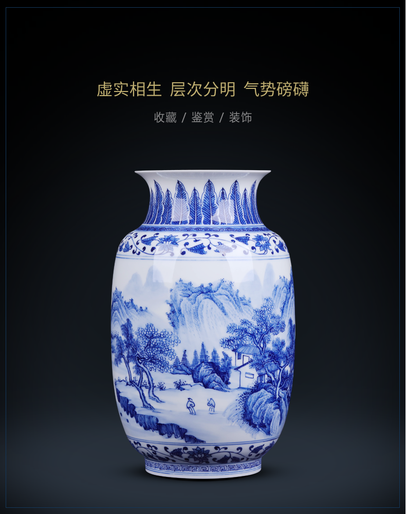 Large famous jingdezhen ceramic vase hand - made Chinese style household living room TV ark, furnishing articles handicraft ornament