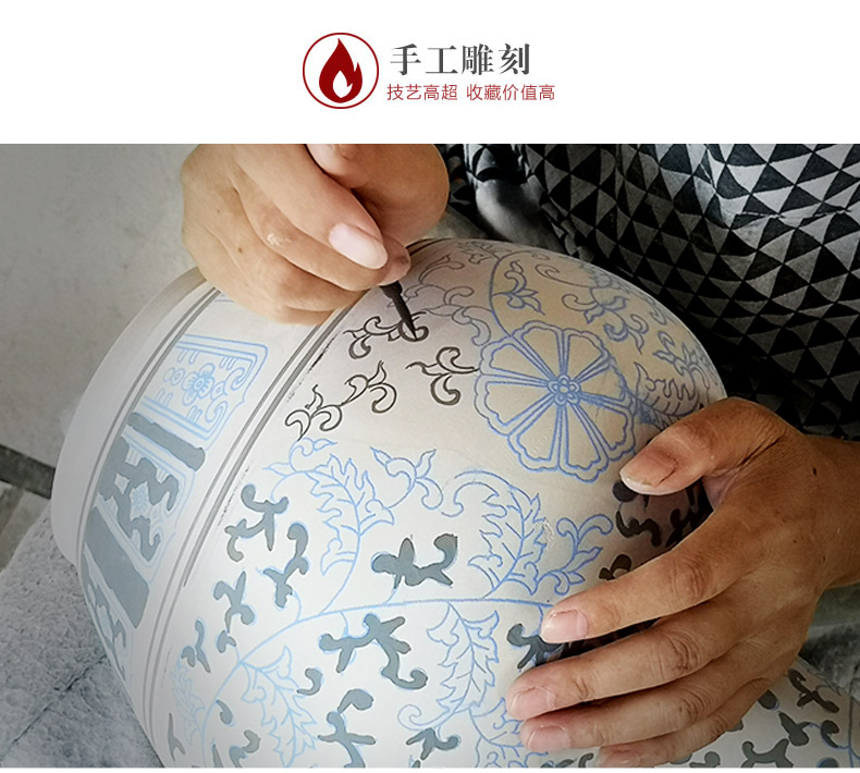 Jingdezhen blue and white porcelain general large pot sitting room place porch decoration of Chinese style household archaize ceramic vase