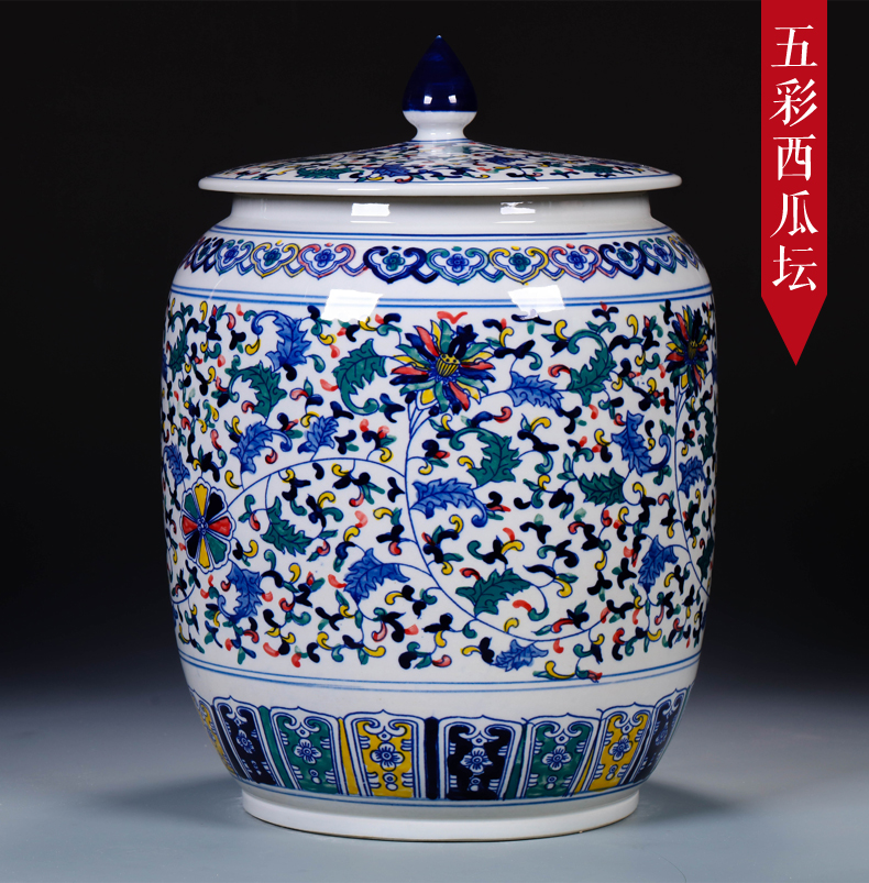 Jingdezhen ceramics with cover caddy fixings storage tank large blue and white tea cake tin, household seal pot moistureproof mildew
