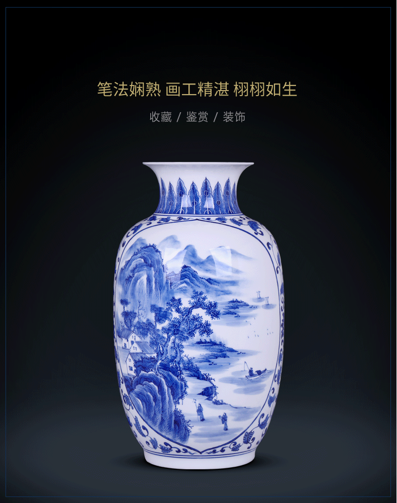 Jingdezhen blue and white porcelain vases, pottery and porcelain furnishing articles famous hand - made of new Chinese style household adornment of the sitting room porch