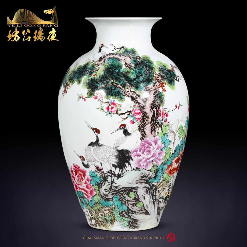 The Spring of archaize of jingdezhen ceramics powder enamel crane with vase sitting room of Chinese style household decoration crafts are the desktop