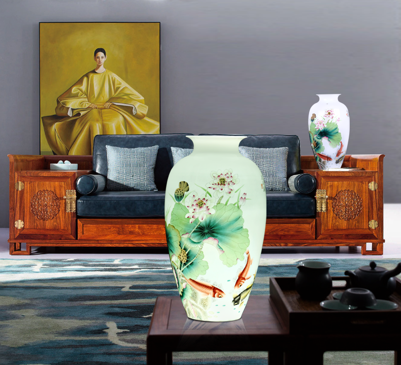 Large famous jingdezhen ceramic vase hand - made Chinese style household living room TV ark, furnishing articles handicraft ornament