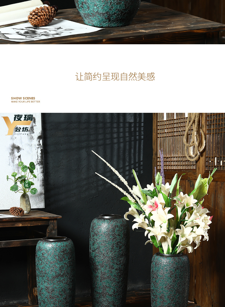 Jingdezhen coarse pottery vase landing black pottery living room large flower arranging flower implement simple window decoration