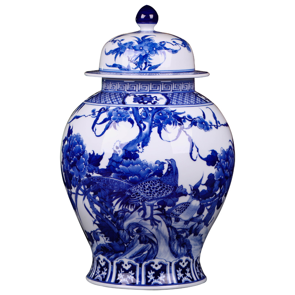 Jingdezhen ceramics furnishing articles antique blue and white porcelain painting of flowers and storage tank home sitting room ark adornment ornament