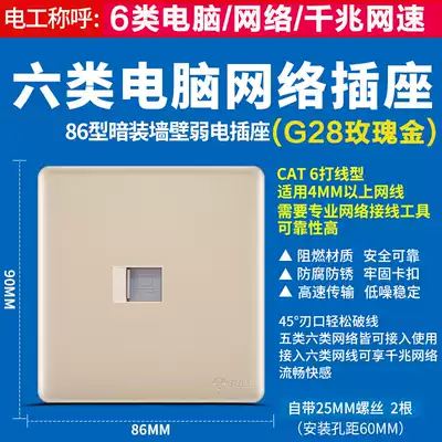 Bull super 6 six types of fiber optic gigabit switch socket Network cable Computer network socket panel Computer panel G28