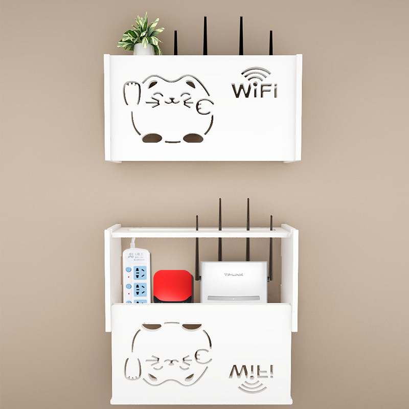 Wireless wifi TV set-top box Router shelf Punch-free storage box Wall-mounted decorative shelter box