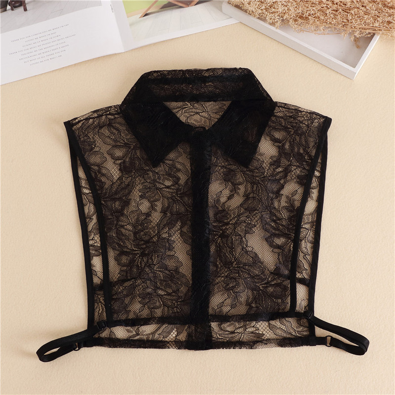 Korean Autumn and Winter Hollow Lace Pointed Collar Fake Collar Shirt Fake Collar for Women Versatile Black and White Decorative Base Lace Shirt