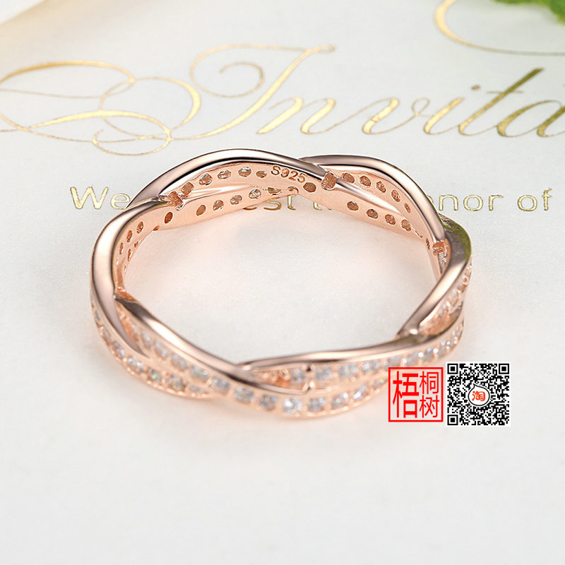 Pan gia đình béo bánh xe nhẫn 925 sterling bạc mạ vàng 14K vàng hồng sóng xoắn kim cương dát nhẫn ngón giữa nhẫn đôi đẹp