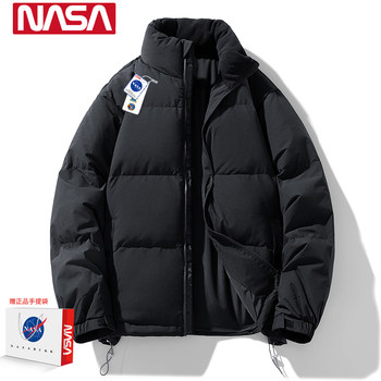 Nasa Collaboration down Jacket for Men, Winter Cotton-Padded Jacket, White Duck Down, Thickened, Warm, Trendy Brand, Short Style, Couple's Puffer Jacket