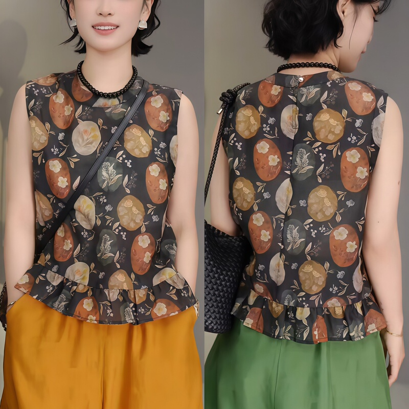 Chinese Style Watercolor Print Sleeveless Vest Shirt for Women 2026 New Summer Light Luxury Elegant Outerwear Short Top Chinese Style Watercolor Print Sleeveless Vest Shirt for Women 2026 New Summer Light Luxury Elegant Outerwear Short Top
