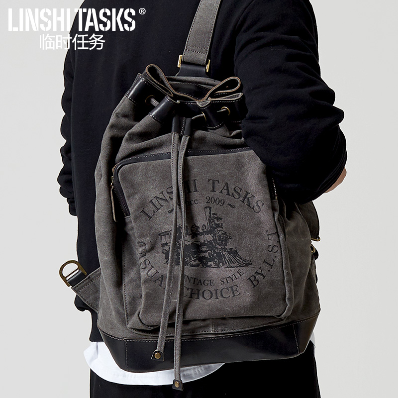 New Original Design Backpack Men's Fashion Screen Printing Shoulder Bag Canvas Bag Casual Trendy Bag Retro Travel Bucket Bag