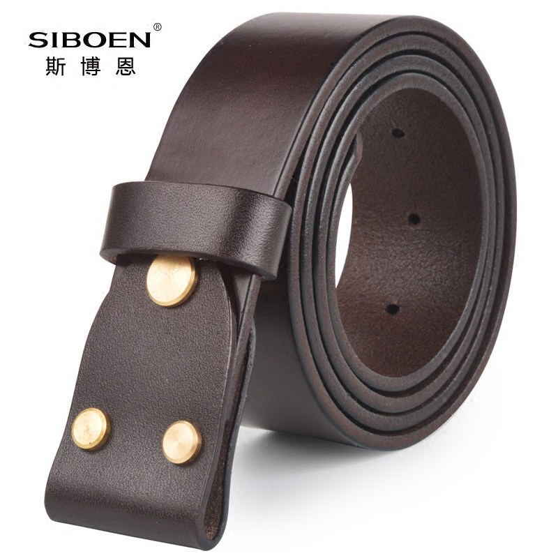 Belt strip headless leather smooth buckle pure leather men's belt body handmade non-sandwich buckle pants belt 3 8cm