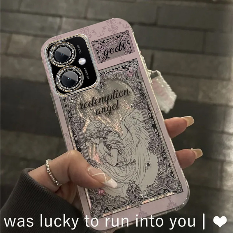 Angel-Themed Redmi13R Phone Case for Xiaomi Redmi 13R, New Color Silver Feather Yarn R5G Protective Cover 23124Rn87C, Full Protection Anti-Drop for Redmi 13R, Unisex Retro Niche Shell