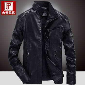 Men's leather motorcycle suit stand collar in autumn and winter