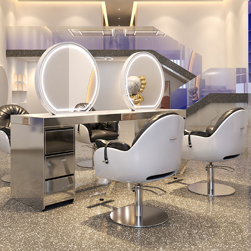 Net Red Hairdressshop Mirror Desk Hair Salon Special Single Face Bifacial Marble Beauty Hair mirror with cabinet cut hair perching mirror 