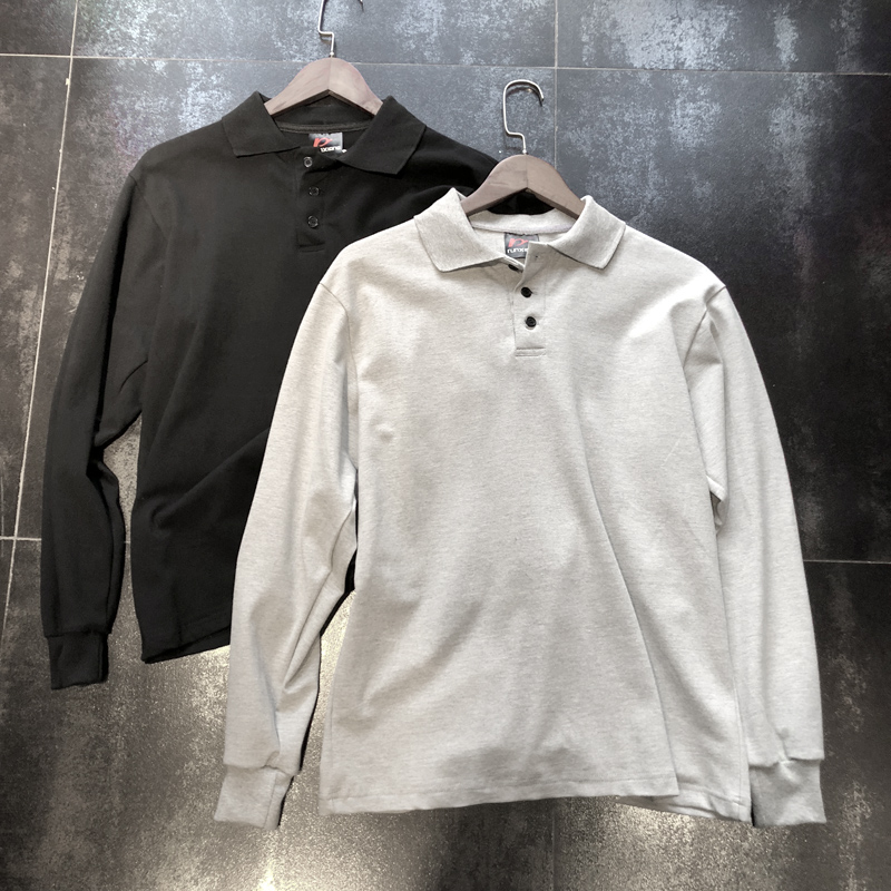 Mùa xuân và ngày thu retro đơn giản màu sắc lỏng lẻo kinh doanh giản dị cotton dài tay áo polo kích thước lớn áo thun nam áo poloman