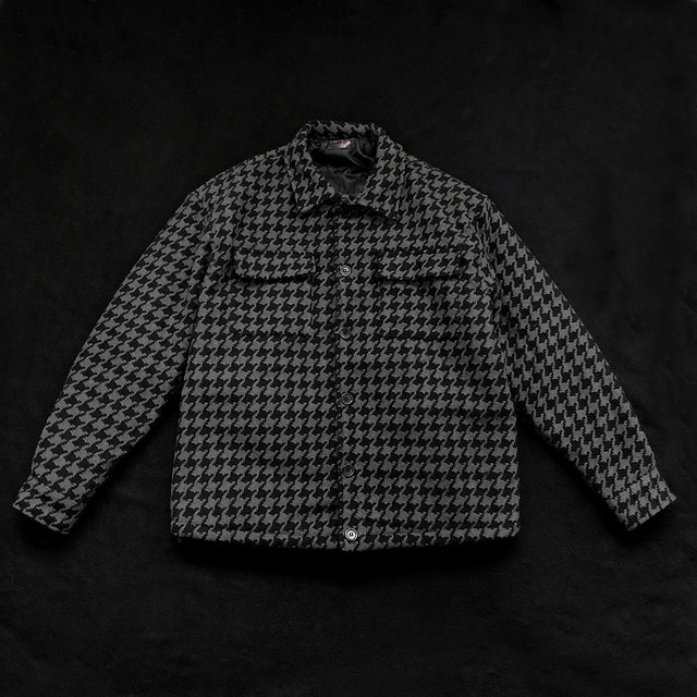 Houndstooth woolen cotton coat for men in spring, autumn and winter, men's spring new trendy brand men's handsome little fragrant jacket