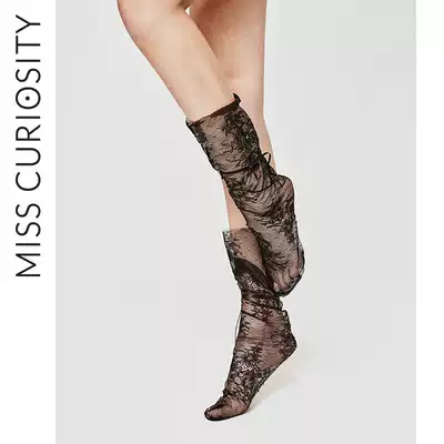 5 pairs of 49 transparent lace-up black lace socks Mid-tube socks stockings women's thin stockings ins tide socks summer