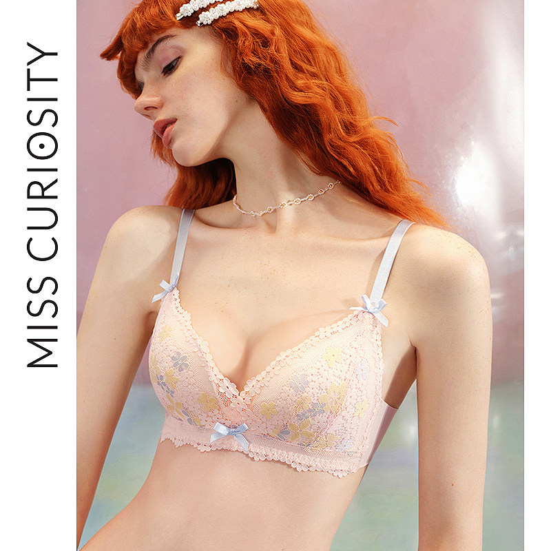Curious Miss French Lingerie Women's Small Chest GatherEd Bra Set Triangle Cup Summer Sexy Lace Bra Women
