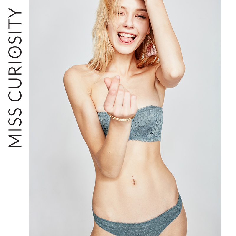 Curious Miss strapless underwear thin girl lace wrapped breasts summer non-slip beauty back bandeau bra set