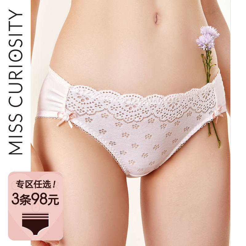 3pcs 98 Lace Panties Ladies Pure Cotton Antibacterial Crotch Mid Waist Bow Cute Girls Briefs Sexy