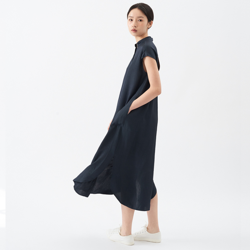 Unconventional Original Summer New Style Acetate Drape Open-Front Dress Robe Chinese-Style Stand Collar Sleeveless Shirt Long Dress