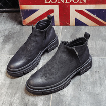 New 100 hitch casual high help leather male winter anti-suede leather Inn Korean version retro trend zipper Martin boots