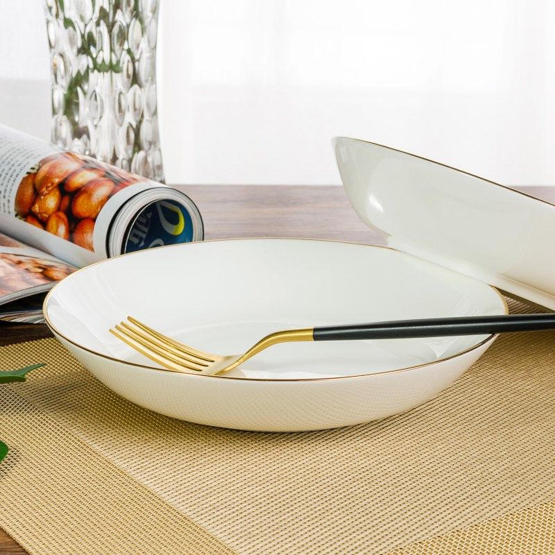 Plate suite 2021 new gold margin plate household dish ceramic plate ceramic plate ceramic plate bone plate plate