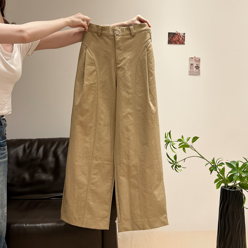 Korean Style Casual Khaki High-Waisted Casual Pants for Women 2026 Autumn New Loose Slimming Elastic Waist Scimitar Pants