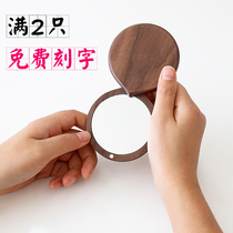 Japanese solid wood portable small mirror Girls carry makeup makeup travel mirror Custom small gift pocket mini mirror