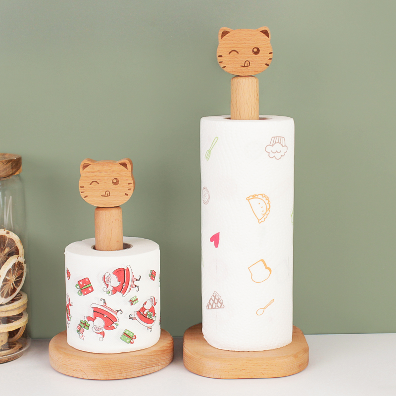 Kitchen tissue rack creative solid wood lazy rag rack beech wood oil absorption roll paper rack vertical paper towel seat storage hanger