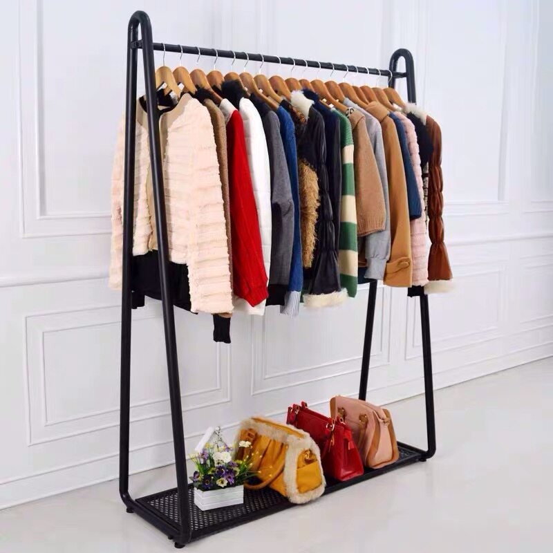 Nordic iron hanger bedroom hanging clothes rack floor-to-ceiling coat rack clothing display shelf women's clothing store island rack