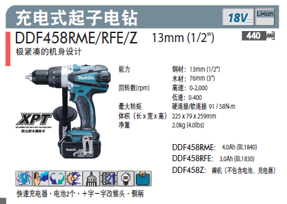 Pastoral Makita18V Charging Tablet Drill DDF458RME RFE Z