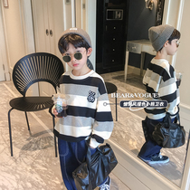 Boys' Guardian Spring Fall Clothing New Loose Boys' Clothes Striped Round Collar Children's Clothing Long Sleeve Tide