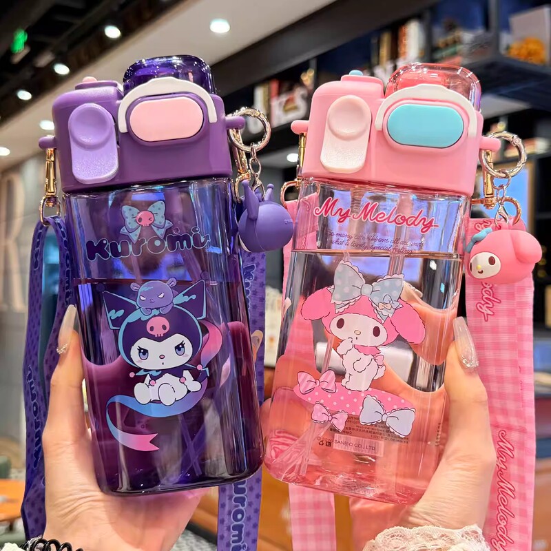 Japanese Kuromi Spray Water Bottle for Children and Students, Judy Nick Double Drinking Straw Cup, Large Water Jug Japanese Kuromi Spray Water Bottle for Children and Students, Judy Nick Double Drinking Straw Cup, Large Water Jug