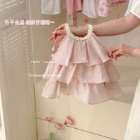 Girls' Western Style Dresses 2025 Summer New Style Children's Sweet Vest Dress Baby Cake Dress Temperament Fairy Dress