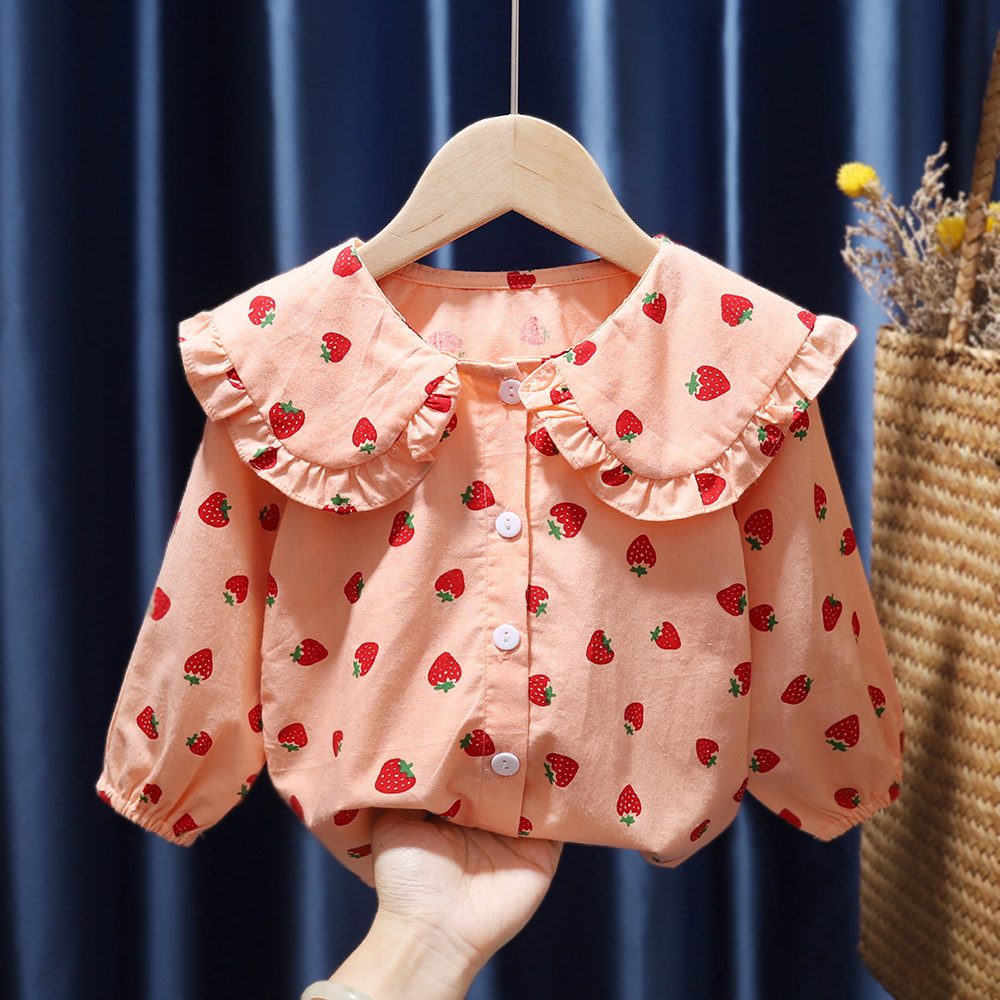Girl Shirt Han Edition Pure Cotton Princess Windy Blouse Blouse Children Spring And Autumn Slim with long sleeves dolls collar foreign shirts