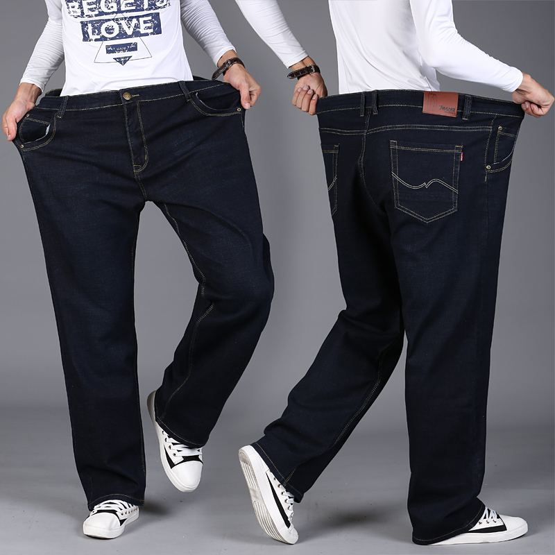Mùa thu và mùa đông cực lớn chất béo quần jeans co giãn nam cộng với phân bón XL chất béo đàn hồi quần dài quần sooc nam