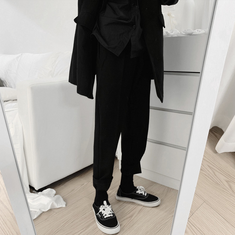 Mr short sentence homemade winter wool new dark retro small straight Korean style simple thickened casual pants men