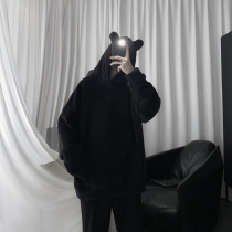 Mr. Short-term Lamb Hair Rabbit Ears Hooded Sweater Mens Loose Plus Padded Chick chic Couple Top