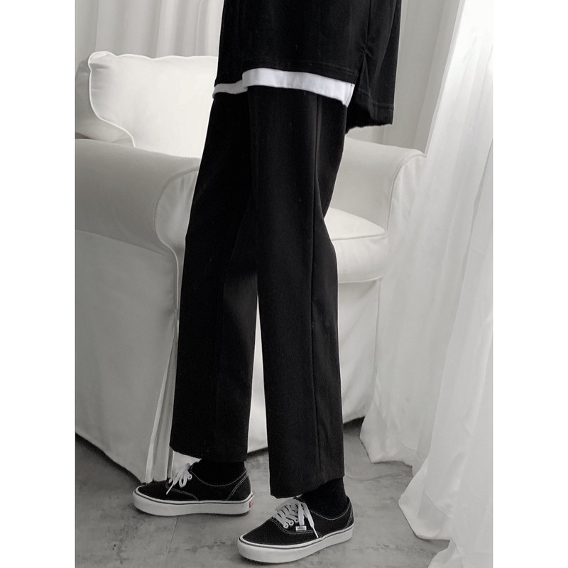 Mr short sentence black nine-point pants men's fashion brand wide-leg straight loose thin breathable hanging business casual pants